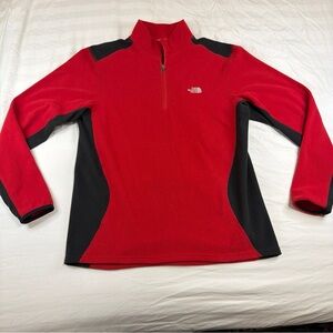 The North Face Mens Large Red Quarter Zip Fleece Pullover Thumb Holes